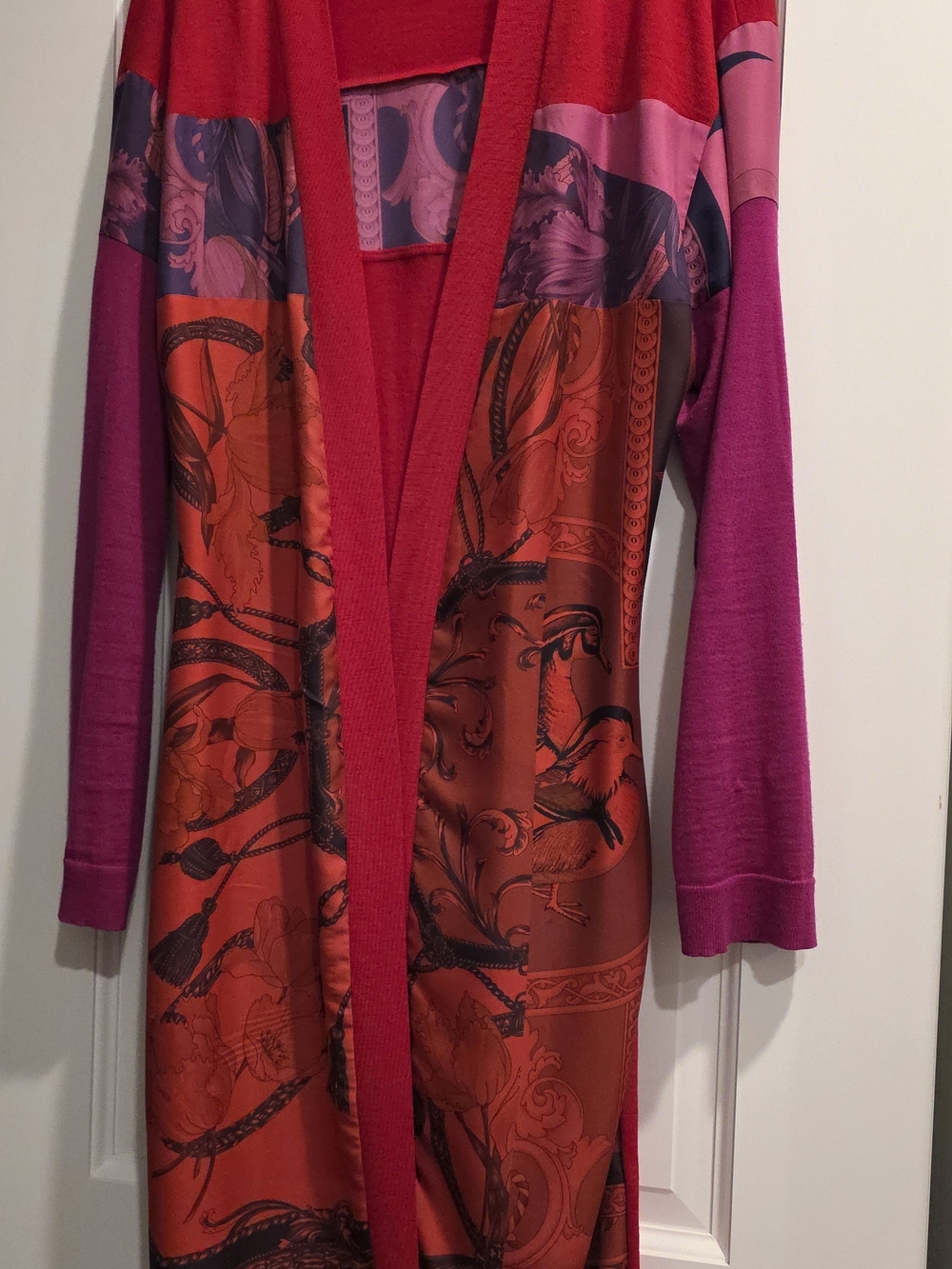 Salvatore Ferragamo Fuchsia and Orange Printed Open-Front Cardigan